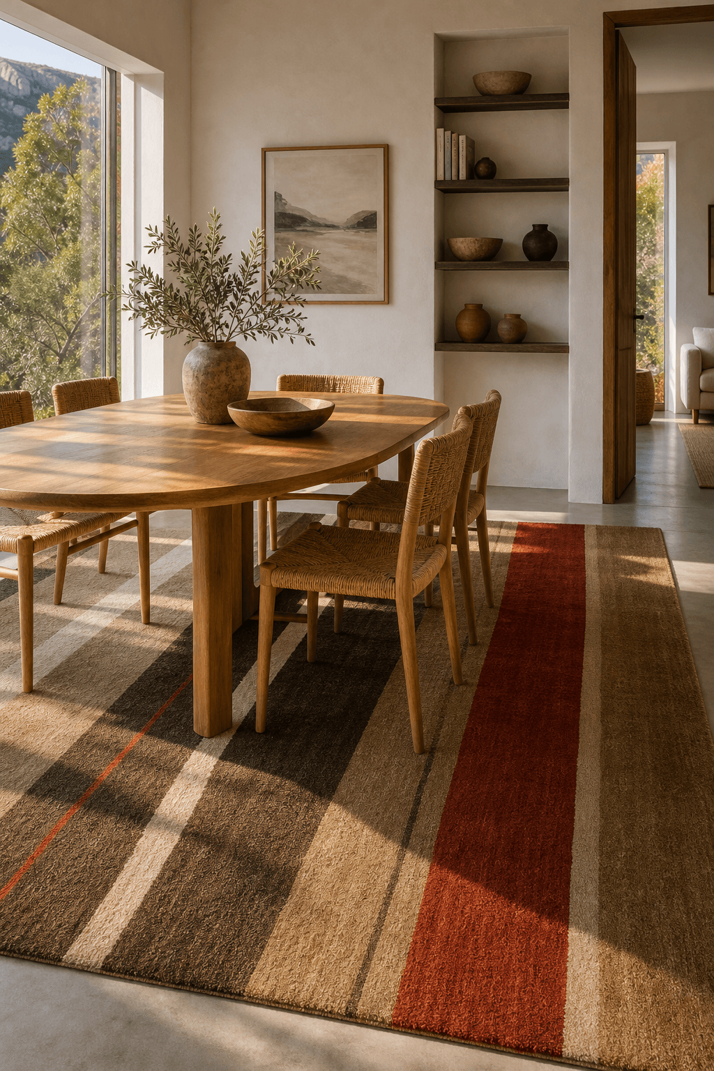 A hand-knotted wool rug (2.5m x 3.5m) in a bright Cape Town dining nook