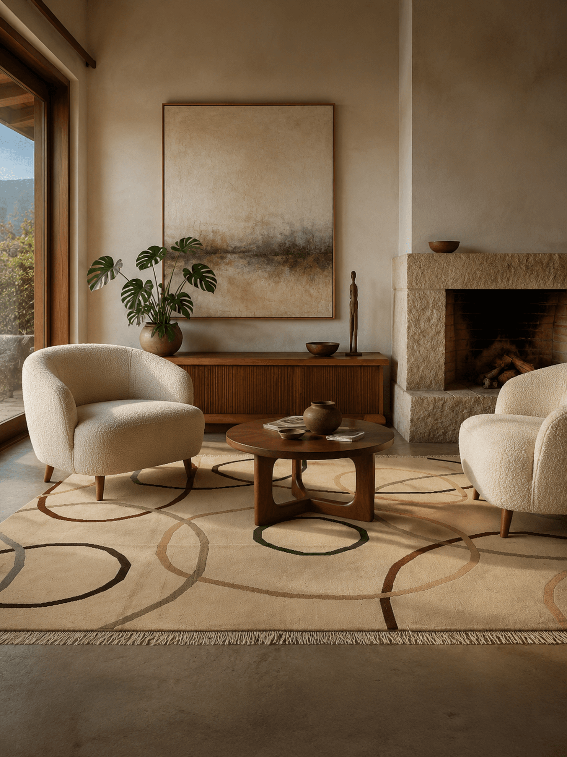 A hand-woven Mae kelim in a mid-century Cape Town sitting room